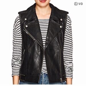 Zadig & Voltaire Black Leather Moto Vest with Stud Details, Sz S